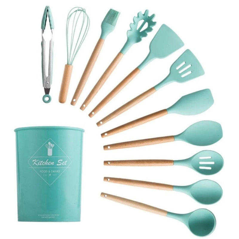 KIT de Utensílios Para Cozinha em Silicone e Bambu 12 Peças - Ízer Digital