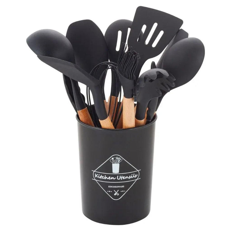 KIT de Utensílios Para Cozinha em Silicone e Bambu 12 Peças - Ízer Digital