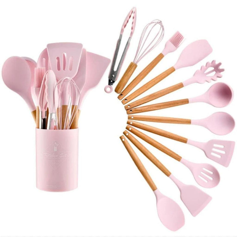 KIT de Utensílios Para Cozinha em Silicone e Bambu 12 Peças - Ízer Digital