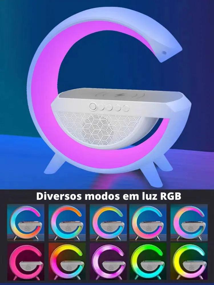 Caixa de Som Luminária G Luz RGB Multifuncional 6 em 1 Luzes ajustáveis , Recarregador sem fio de celular - ENVIO RAPIDO - Ízer Digital