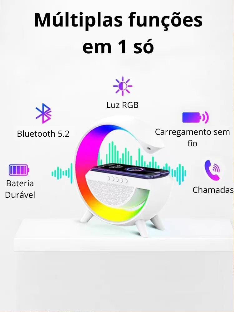 Caixa de Som Luminária G Luz RGB Multifuncional 6 em 1 Luzes ajustáveis , Recarregador sem fio de celular - ENVIO RAPIDO - Ízer Digital